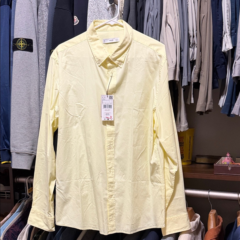 Mango Light Yellow Men's Casual Button Down Shirt, NWT